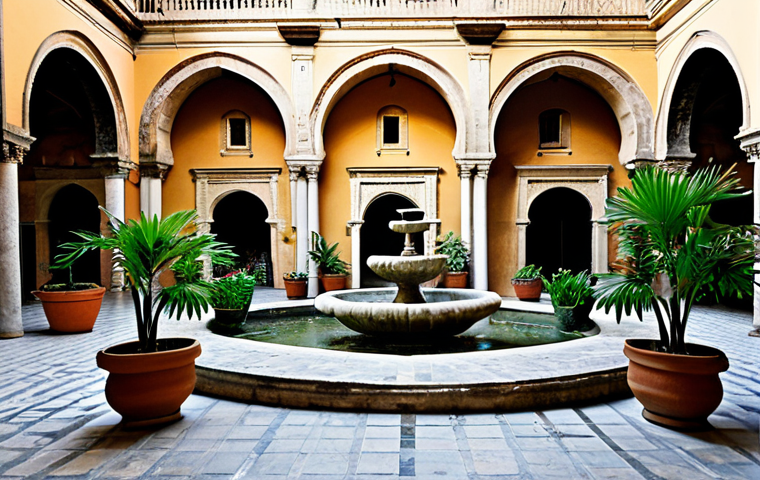 Mediterranean Architecture**

"A sunlit courtyard in Palermo, Sicily, showcasing a blend of architectural styles: horseshoe arches from Islamic influence alongside traditional Sicilian stone walls. Potted plants and a small fountain enhance the serene atmosphere. Fully clothed tourists are admiring the architecture. Safe for work, appropriate content, professional architectural photography, perfect anatomy, correct proportions, natural pose, well-formed hands, proper finger count, modest, family-friendly."

**