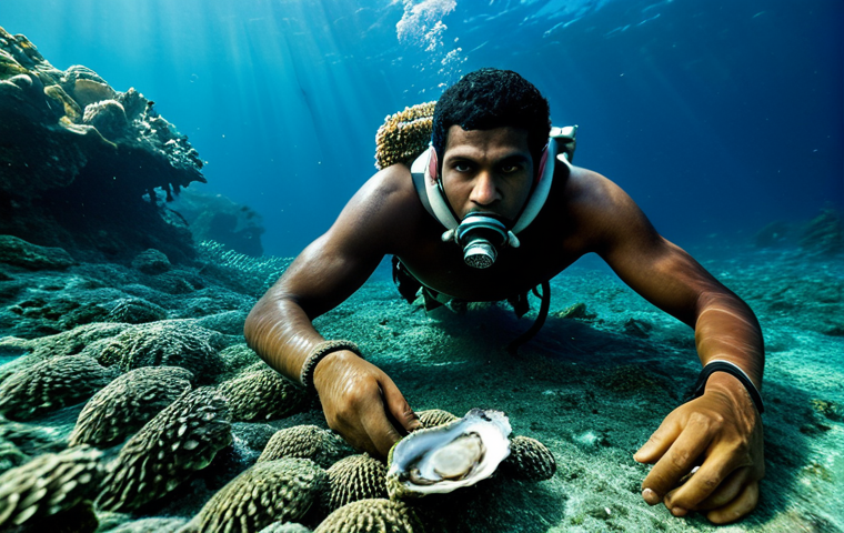 카타르 진주 채집 역사 - Image Prompt 1: The Diver's Silent Hunt**