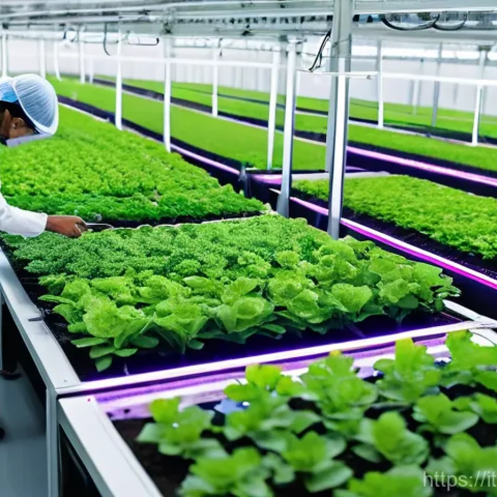 카타르와 한국 간의 교류 - **Prompt 1: Futuristic Smart Farm Collaboration**
    A vibrant, high-tech indoor smart farm. Rows o...