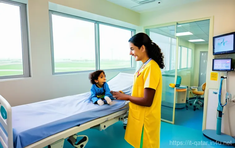 카타르 의료 서비스 - **Prompt: State-of-the-Art Public Healthcare in Qatar**
    "A bright, modern hospital reception are...