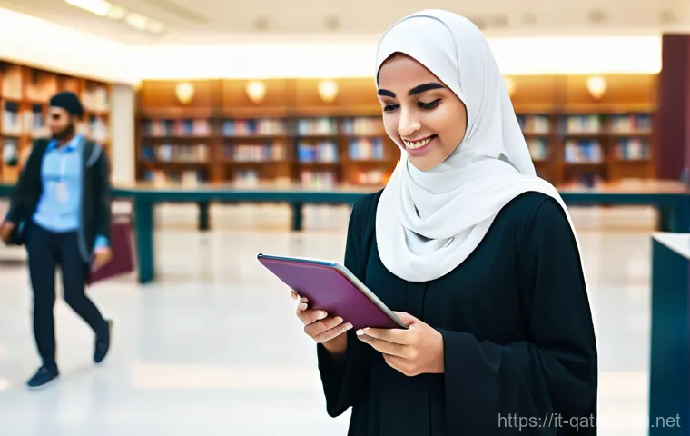 카타르의 젠더 평등 현황 - **Prompt:** A vibrant, sunlit university campus in Doha, Qatar, bustling with intelligent young Qata...