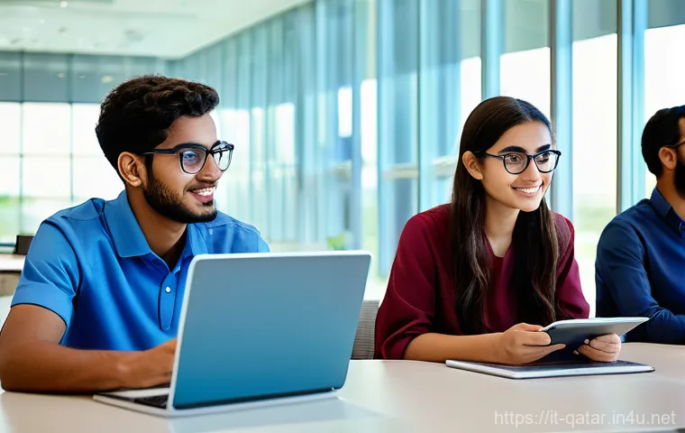 카타르 특이점 - A lively and harmonious scene depicting the blend of old and new in Doha. In the foreground, the bus...