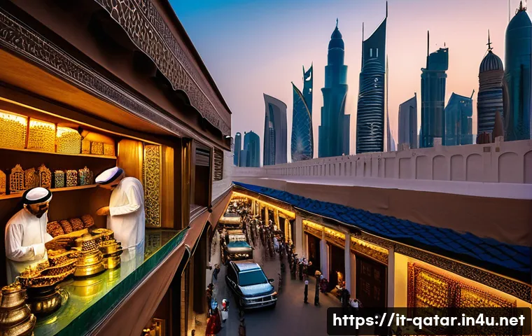 카타르 사건사고 - **Prompt:** A wide, cinematic shot capturing the dramatic juxtaposition of tradition and ultra-moder...