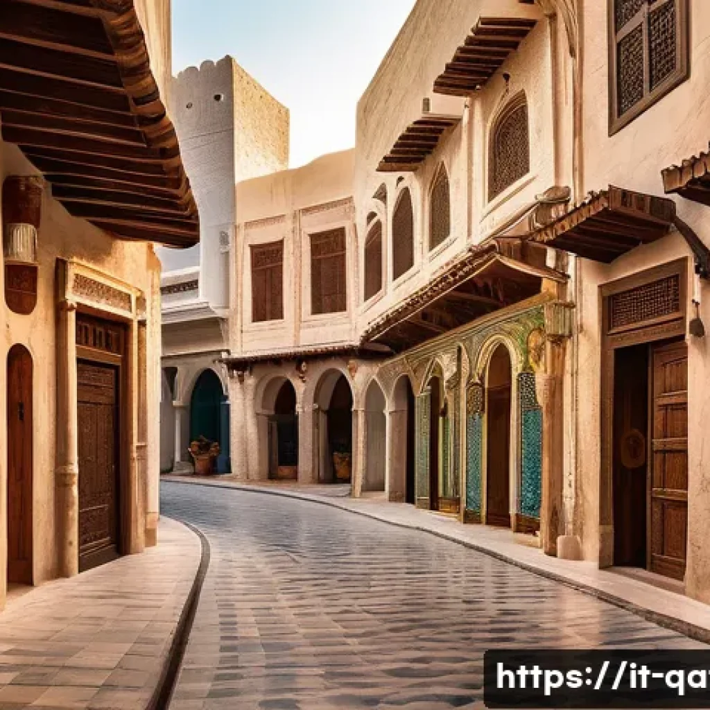 알 와크라 수크 - A serene and captivating view of Souq Al Wakra in the late afternoon. The scene features the souq's ...