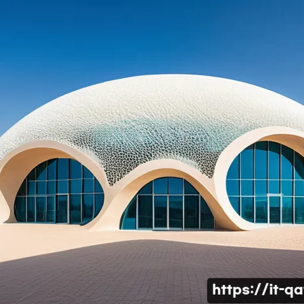 카타르 국립 박물관 - A breathtaking architectural exterior of the Desert Rose Museum in Qatar, showcasing its unique crys...