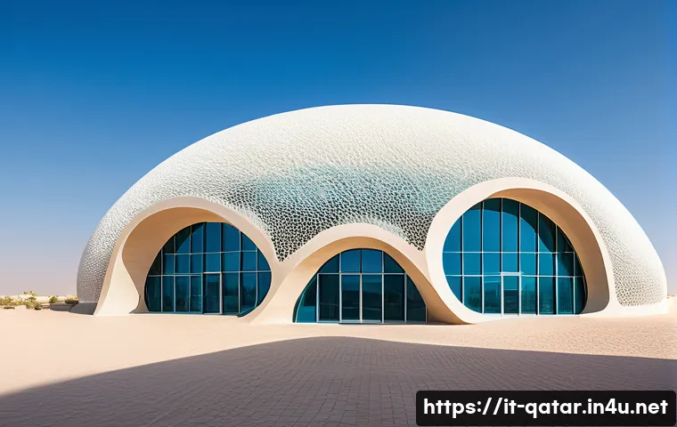 카타르 국립 박물관 - A breathtaking architectural exterior of the Desert Rose Museum in Qatar, showcasing its unique crys...