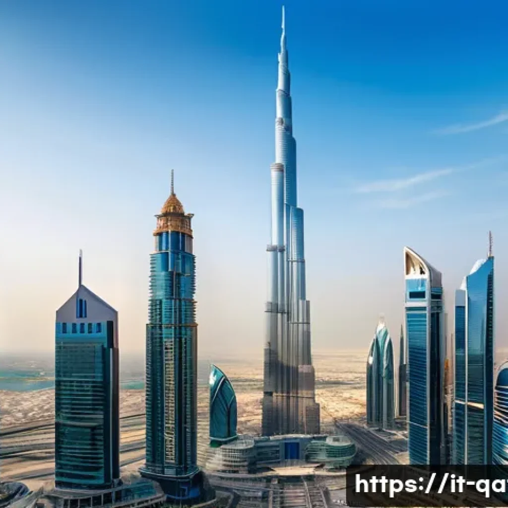 카타르와 UAE의 차이점 - A panoramic cityscape of Dubai showcasing its futuristic skyline with iconic landmarks such as the B...