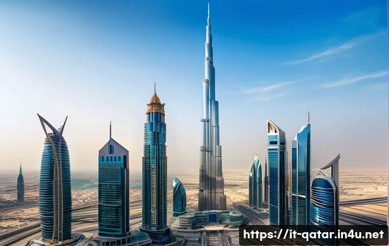 카타르와 UAE의 차이점 - A panoramic cityscape of Dubai showcasing its futuristic skyline with iconic landmarks such as the B...
