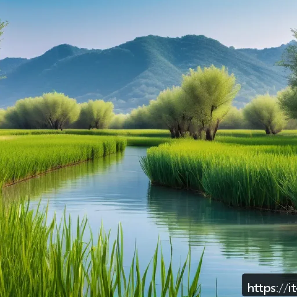 조르라 라군 - A serene lagoon scene in springtime Italy, featuring a narrow eco-maintained walking path winding th...