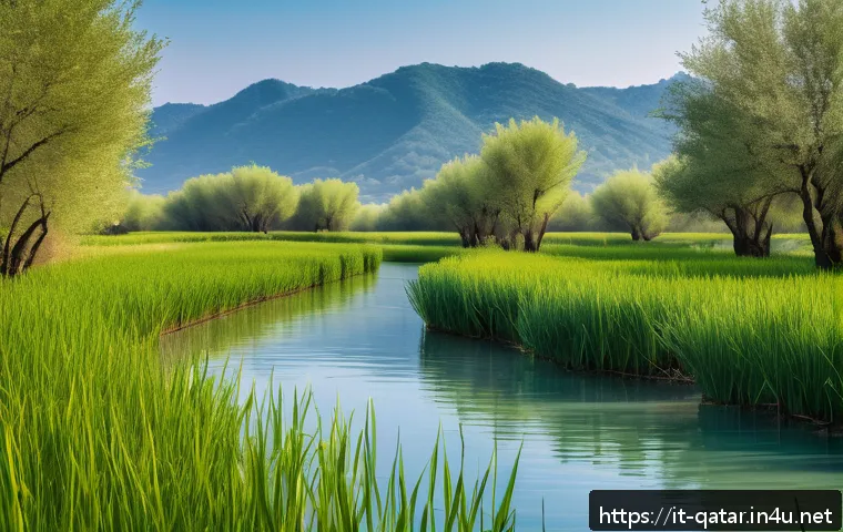 조르라 라군 - A serene lagoon scene in springtime Italy, featuring a narrow eco-maintained walking path winding th...