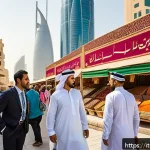 Home 21 카타르의 다양한 인구 구성 - A vibrant street scene in Doha showcasing a diverse crowd of people from South Asia, Southeast Asia,...