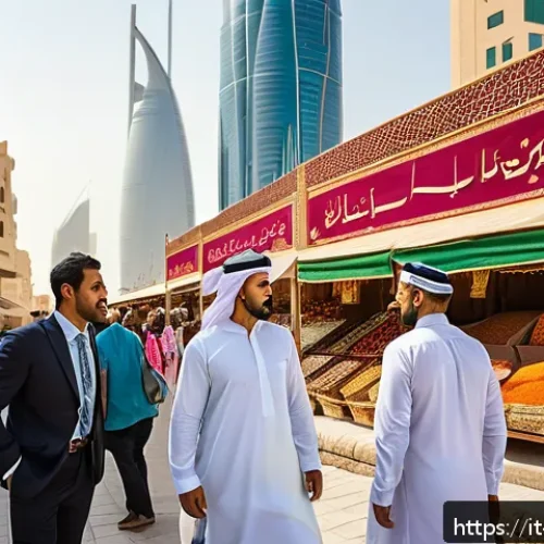 Home 33 카타르의 다양한 인구 구성 - A vibrant street scene in Doha showcasing a diverse crowd of people from South Asia, Southeast Asia,...
