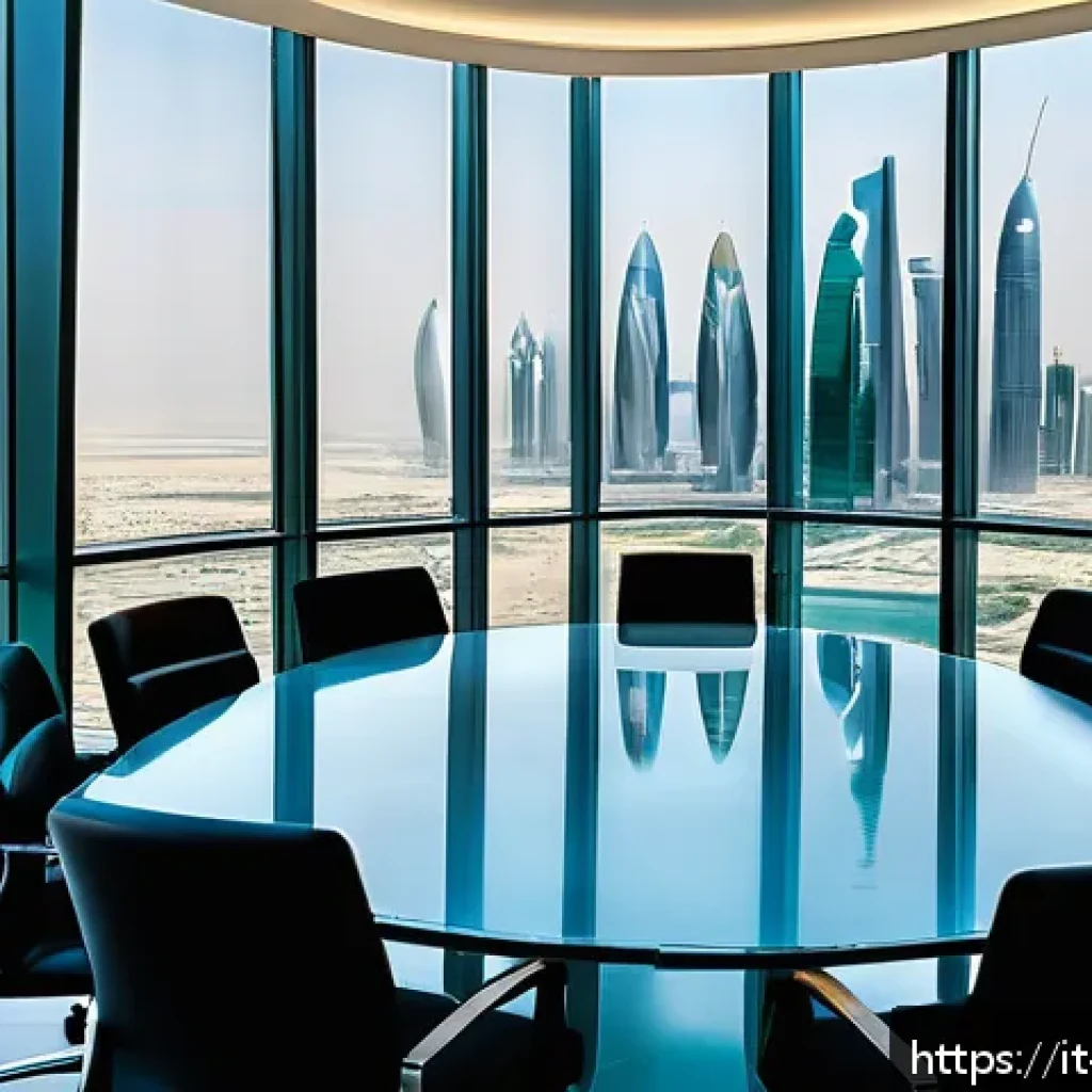 카타르의 주요 법적 분쟁 - A modern corporate office meeting room in Doha, Qatar, featuring diverse business professionals in f...