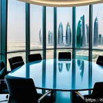 Home 20 카타르의 주요 법적 분쟁 - A modern corporate office meeting room in Doha, Qatar, featuring diverse business professionals in f...