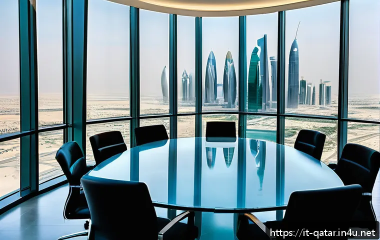 카타르의 주요 법적 분쟁 - A modern corporate office meeting room in Doha, Qatar, featuring diverse business professionals in f...